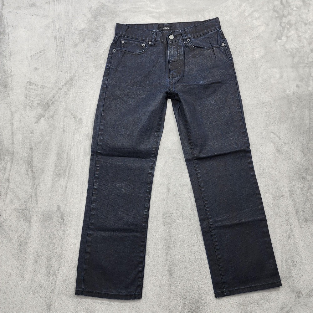 Alfani Jeans Mens 30x29 Blue Dark Wash Regular Straight Coated Denim Casual